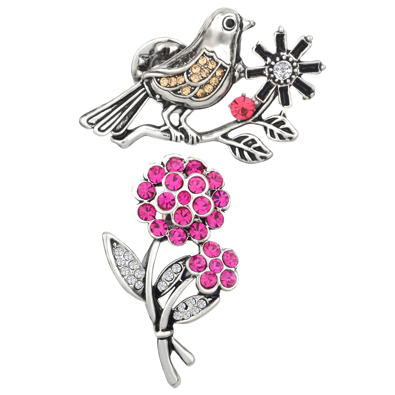 Mahi Combo of Floral and Sparrow Shaped Wedding Brooch/Lapel Pin with Pink, White Crystals for Women (CO1105459R) (B0BKT3P98V) Amazon Price History, Amazon Price Tracker
