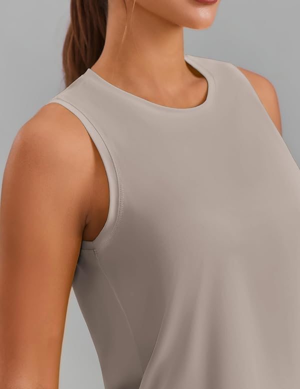PINSPARK Workout Tank Tops for Women Ice Silk UPF 50+ Sun Protection Quick Dry Cropped Athletic Shirts,Warm Ash Grey Large by PINSPARK - Used condition - Image 4