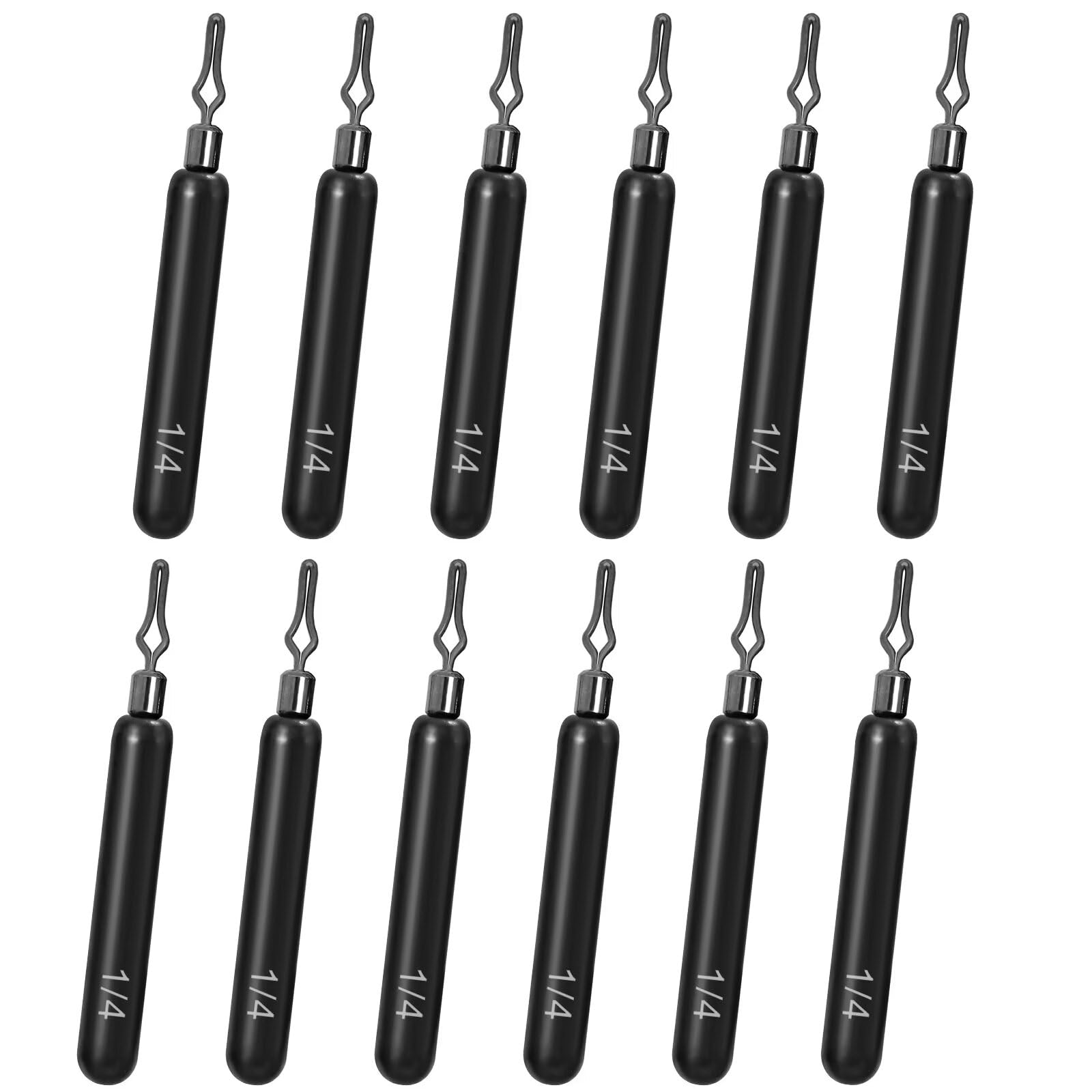 Fishfun 12Pcs Tungsten Drop Shot Weights Sinkers for Bass Fishing, Tungsten Dropshot Fishing Weights, Black Clip On Skinny, 1/8 oz