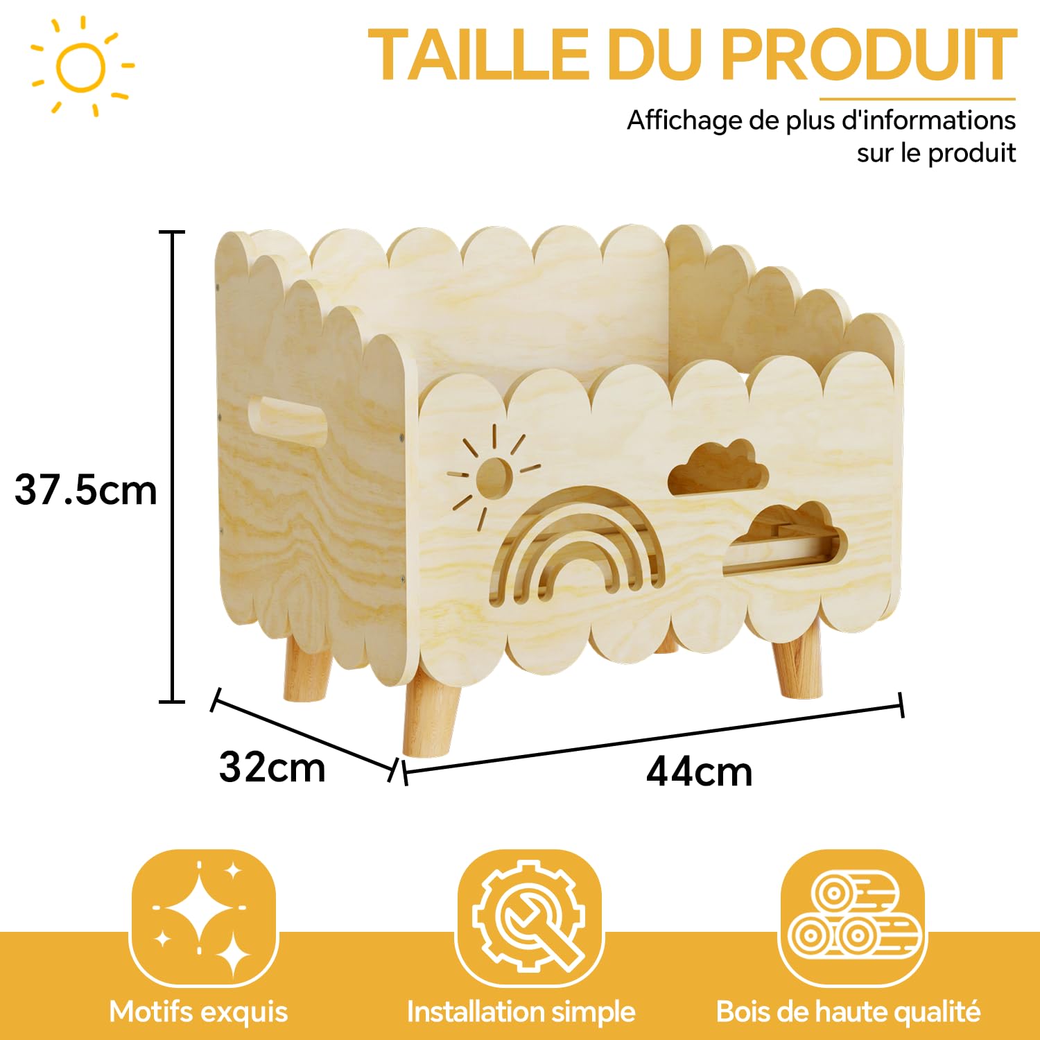 Bibliotheque Enfant Bois, Meuble Rangement Livre Enfant, Coffre à Jouet Bibliothèque Montessori, pour Chambre Bebe, Enfant et Salle de Jeux, Etagere Range Livre Enfants, Caisse a Jouet
