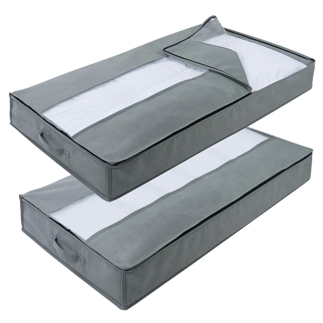 Lot De 2 Boîtes De Rangement Sous Lit 100x50x15 Cm - Organisateurs Noirs Avec Poignées