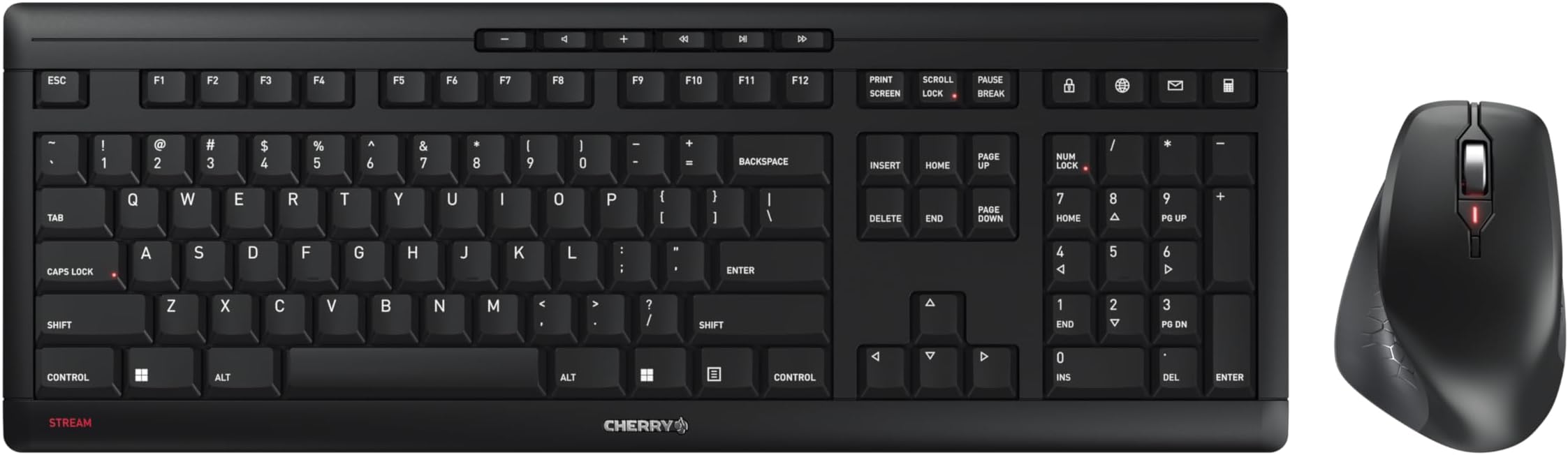 Stream Desktop Comfort, Wireless Keyboard and Mouse Combo, 2.4 GHz Connection, Whisper-Quiet Keys, Ergonomic Right-Handed Mouse, Battery-Powered, Black