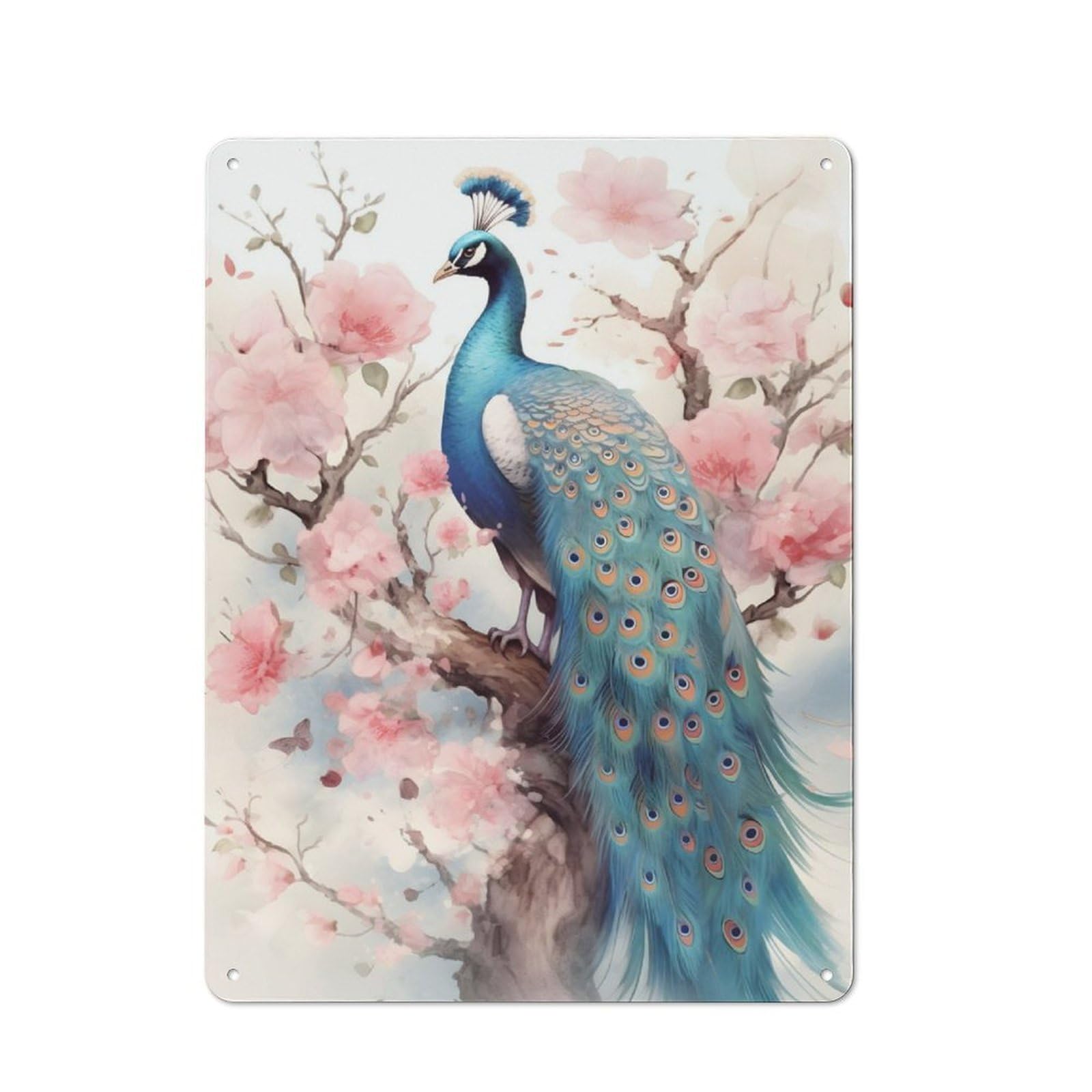 Junmoney Peacock Watercolor Retro-Style Metal Sign 40X30cm For Studio Or Craft Room, Gift For Studio Decor Lovers During The Christmas Season
