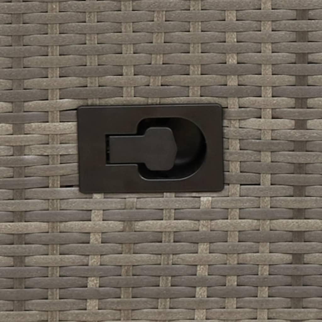 Gartensofa 2-Sitzer Verstellbar mit integriertem Tisch Grau Poly Rattan Gartenbank mit Auflagen Relaxsofa für Terrasse und Balkon Bequeme Sitzgruppe aus PE-Rattan und Akazienholz