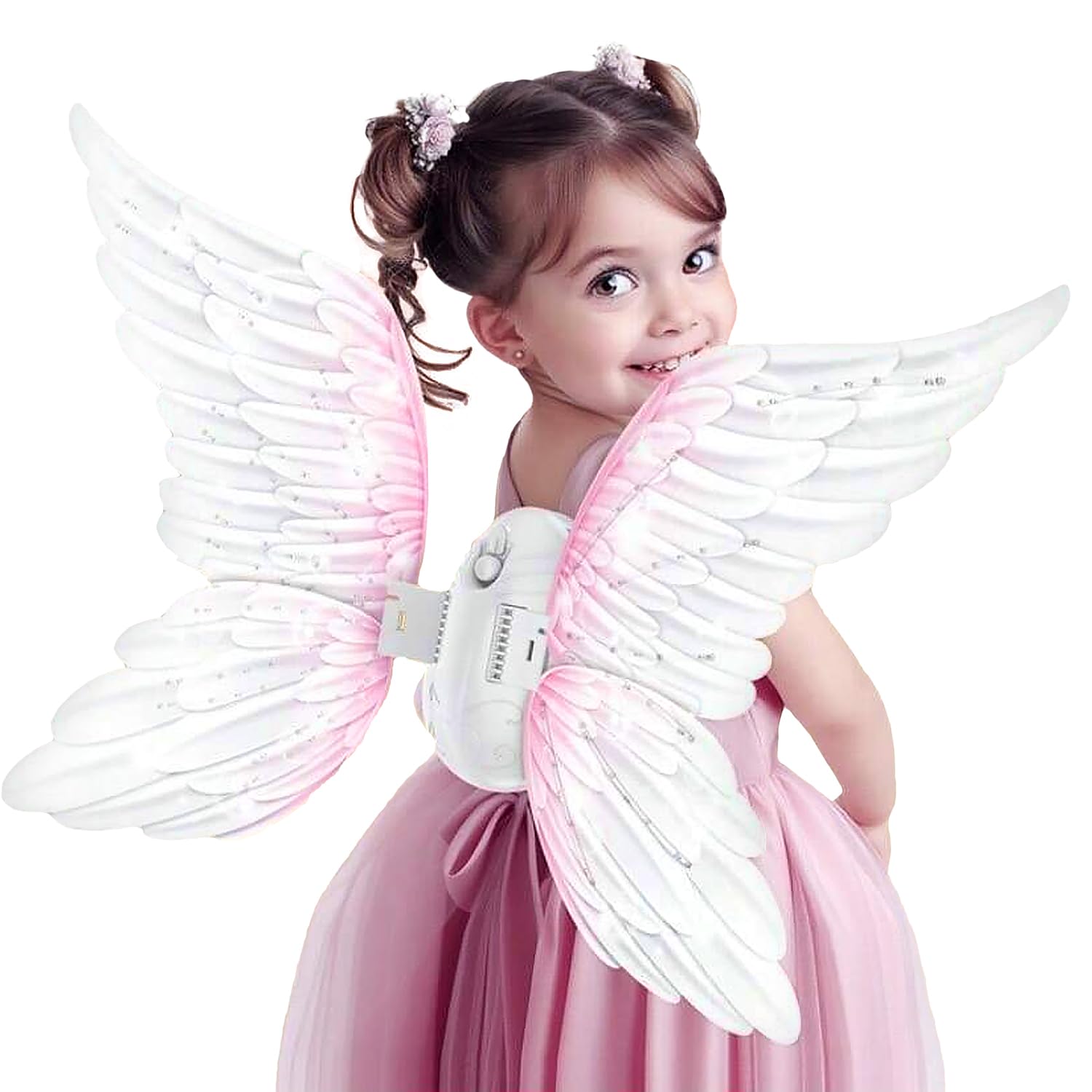 WickedFun® Girls Electric Fairy Light Up Wings, Kids Flapping Moving Butterfly Wings With LED Lights & Music, Best Toy For Christmas Party Cosplay Princess Dress Up Birthday Gift, White (Style 3)