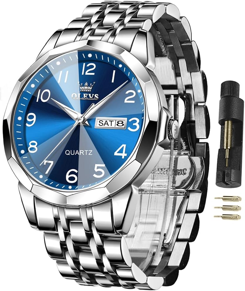 Watches for Men Business Dress Diamond Analog Quartz Big Face Luxury Classic Stainless Steel Waterproof Luminous Two Tone Wristwatch