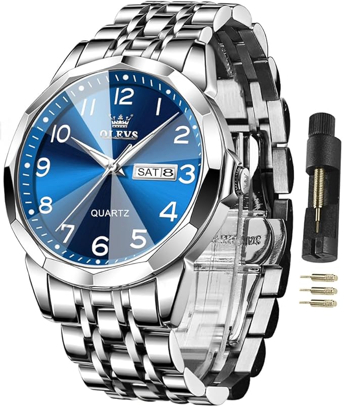 OLEVS Watches for Men Business Dress Diamond Analog Quartz Big Face Luxury Classic Stainless Steel Waterproof Luminous Two Tone Wristwatch