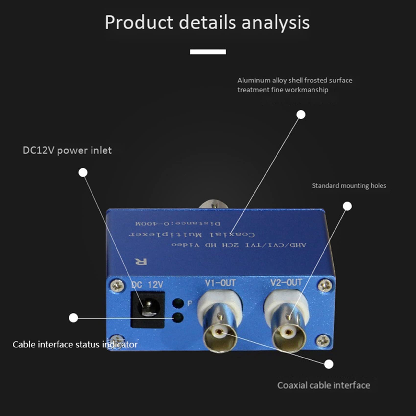 VENEKA 2X Multiplexor de Video HD de Dos Canales AHD/CVI / TVI1080P Expansor Coaxial HD para Cámara