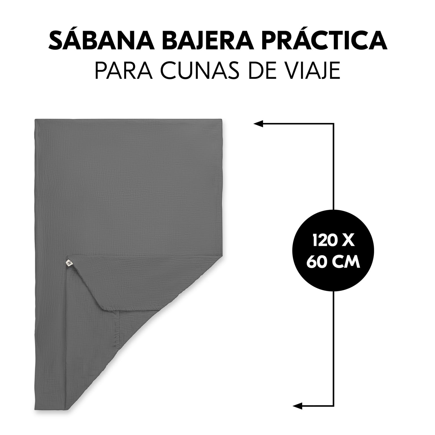 hauck Sabana Bajera Cuna 60x120 Travel Bed Mattress Cover para Cuna de Viaje, Sabanas Cuna Muselina de Algodón 100% Transpirable, Bajera Cuna Ajustable, Higiénicas Lavables a 60° C - Gris