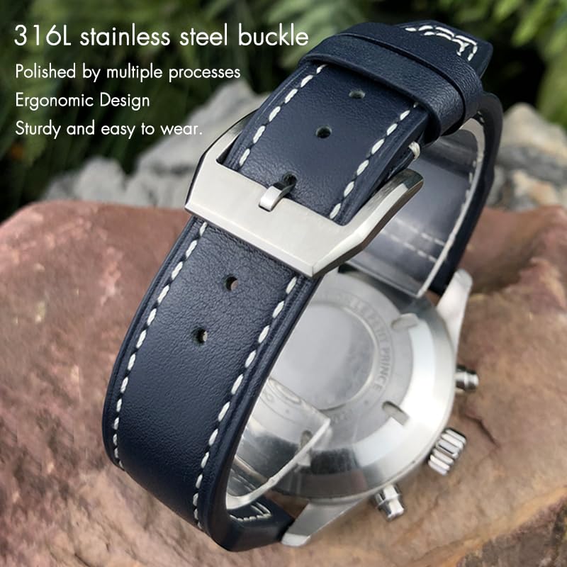 Correa de cuero vacuno de 21 mm y 20 mm para relojes de piloto IWC, pulseras Portugieser, accesorios de correa de reloj azul, herramienta para hombre
