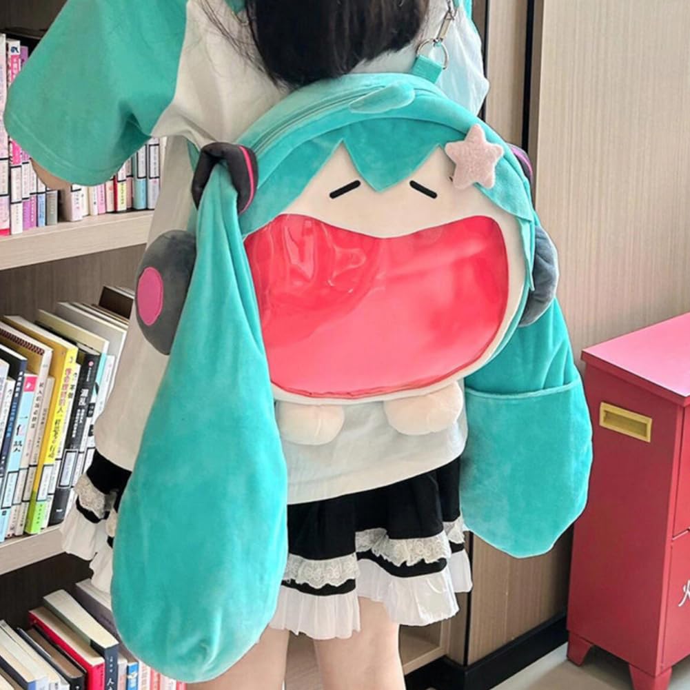 Zhongkaihua Miku - Zaino in peluche a tema anime, 46 x 32 cm, per cosplay, badge, fan, collezionisti, uso quotidiano, regalo di compleanno