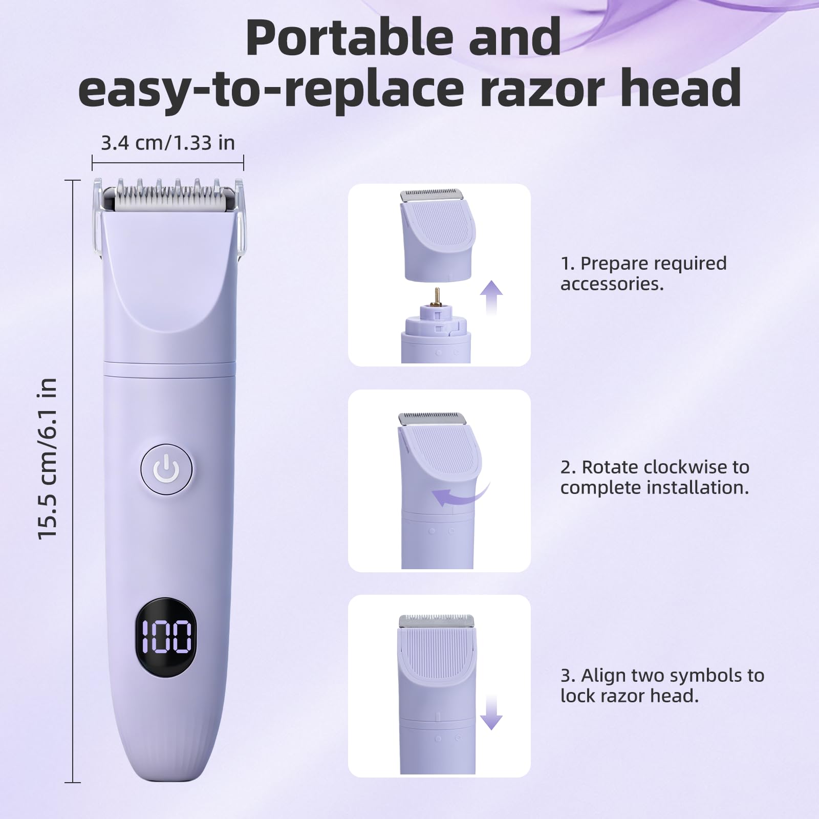 Carehabi Rasoio Elettrico Donna 3 in 1 Impermeabile IPX6 Epilatore Elettrico Donna Depilatore Donna Display LCD Uso a secco/bagnato per Bikini Viso e Corpo
