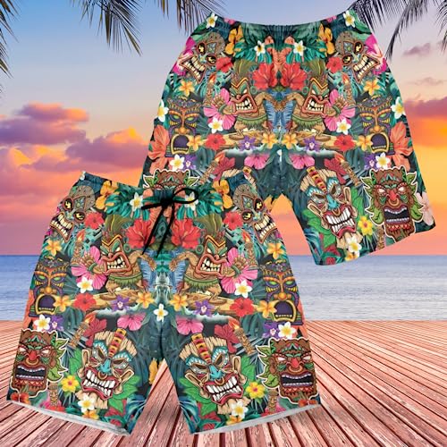 Tiki Men's Swim Trunks - Tropical Summer Hawaiian Shorts for Men, Men's Summer Bathing Shorts Set 102