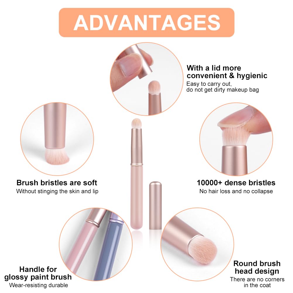 AOOWU Pinceau à Lèvres Portable, 3 PCS Pinceau à Lèvres Mini Portable, Brosses de Maquillage à Lèvres pour Fard à Lèvres, Fard à Paupières, Fond de Teint, Pinceaux de Maquillage