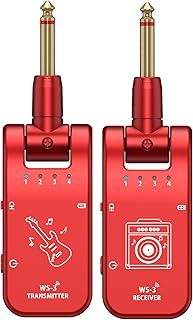 HUIOP UHF 4 Channels Wireless Guitar System Transmitter and Receiver 800MHz-900MHz Plug and Play 282-degree Rotation 6.35mm Audio Interface Electric Music Instrument System,Wireless Guitar System
