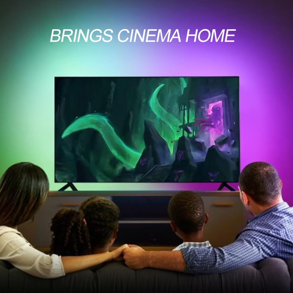 DONGXIAO Luce Ambientale TV, TV sincronizzata con Suono e Luce, Cambio Colore sincrono con Lo Schermo, la Luce Si muove con l'ombra, Cintura Luminosa sincrona Intelligente di Sfondo(4m(for TV 72IN))