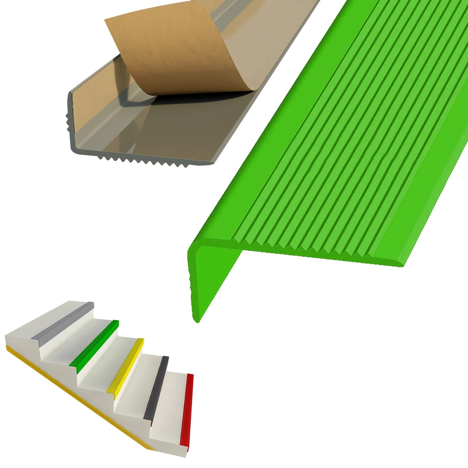 PVC Treppenkantenprofil Antirutsch-Profil, Elastischer Kantenschutz - Eckschutzprofil, Einfach Zu Kleben, für Außen-und Innentreppen, Anti Rutsch Streifen Treppe(Green,10m/394in)