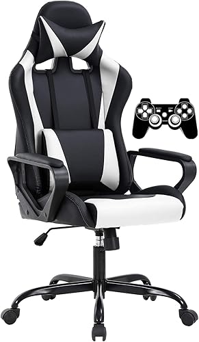 Silla de juegos de respaldo alto silla ergonómica de videojuegos silla de computadora reclinable de altura ajustable con soporte lumbar reposabrazos