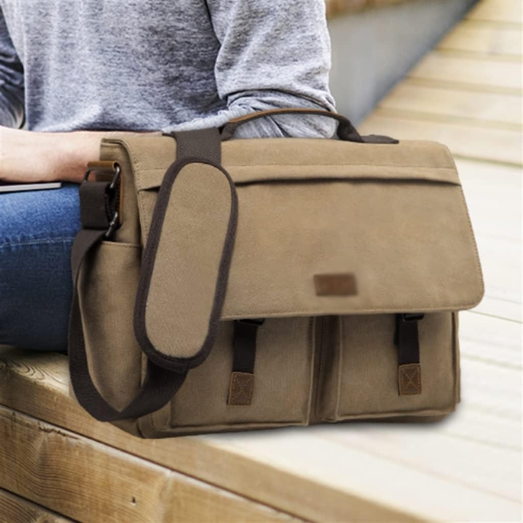 Messenger Bag For Men Vintage Resistant Waxed Canvas 15.6 Inch Laptop Briefcase Padded Shoulder Bag