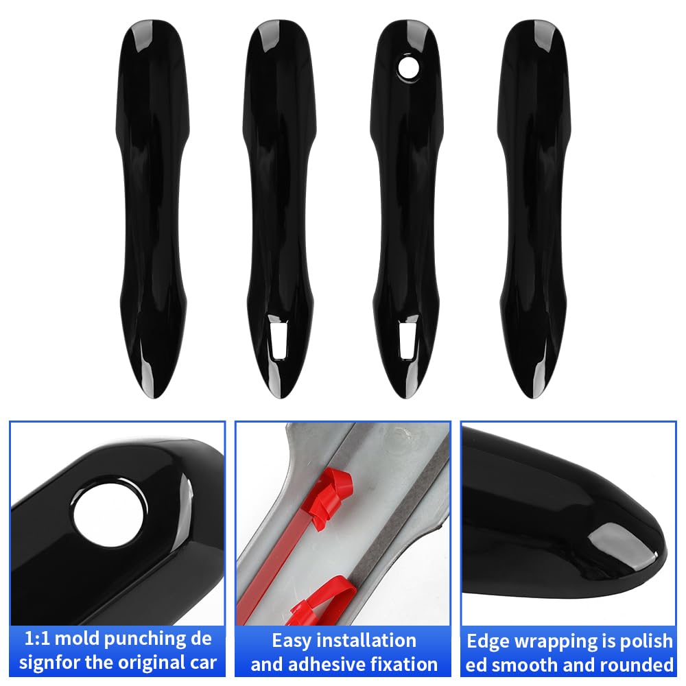 STOIFFFHH Maniglie Porte Esterne Compatibile con Toyota per Camry XV70 2018 2019 2020 2021 2022 Adesivo per Rivestimento Ciotola Copertura Maniglia cromata Nera Lucida.(2 Keyless Entry-01