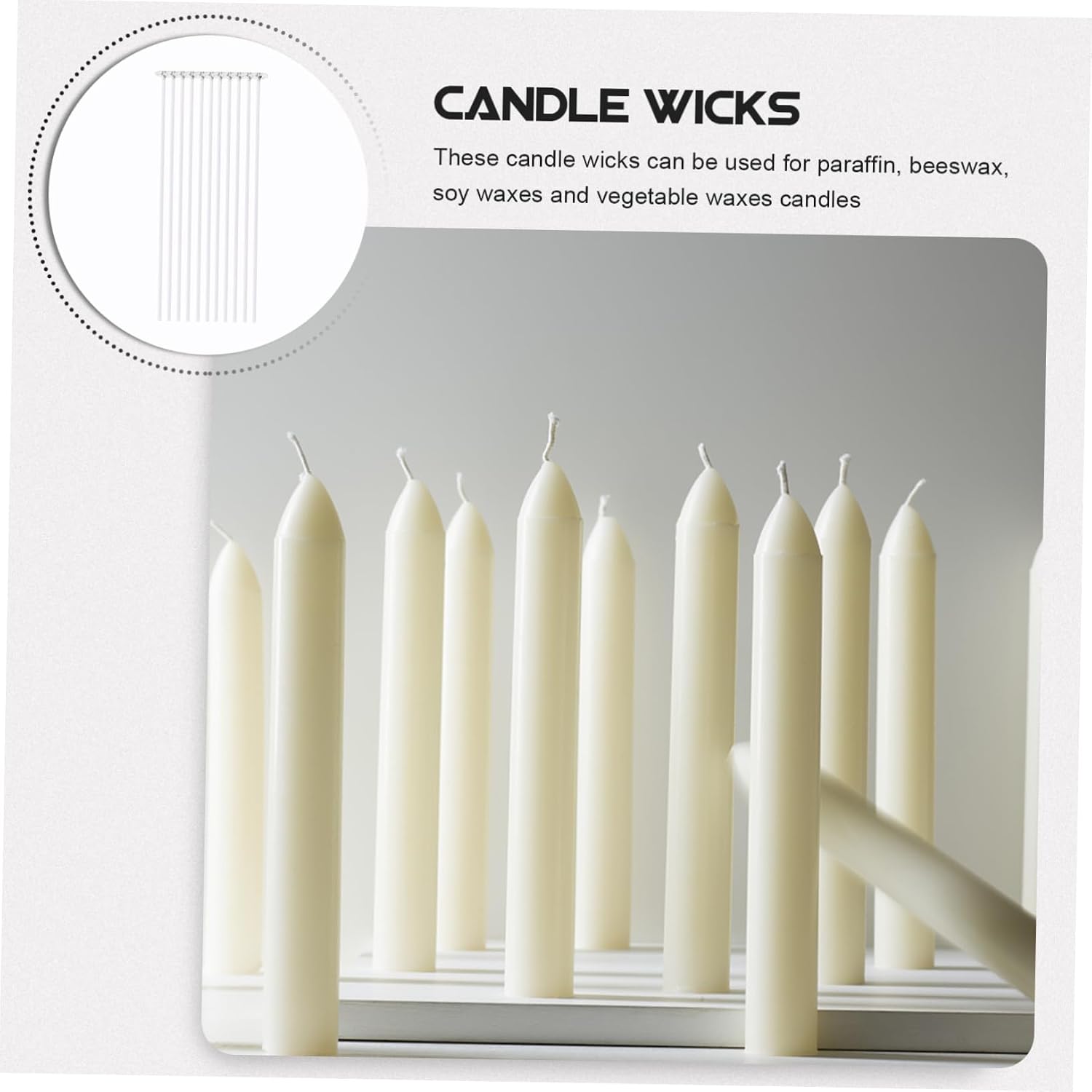 Candle Making Supplies 100pcs Cotton Wicks for DIY Scented Candle Wicks Metal Base