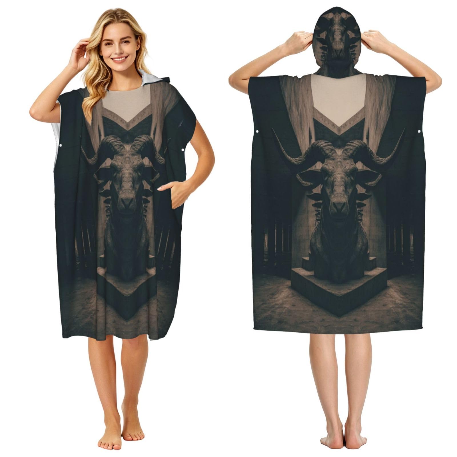 DTHKJNLSF Sheep Statue Adult Hooded Beach Poncho Towel