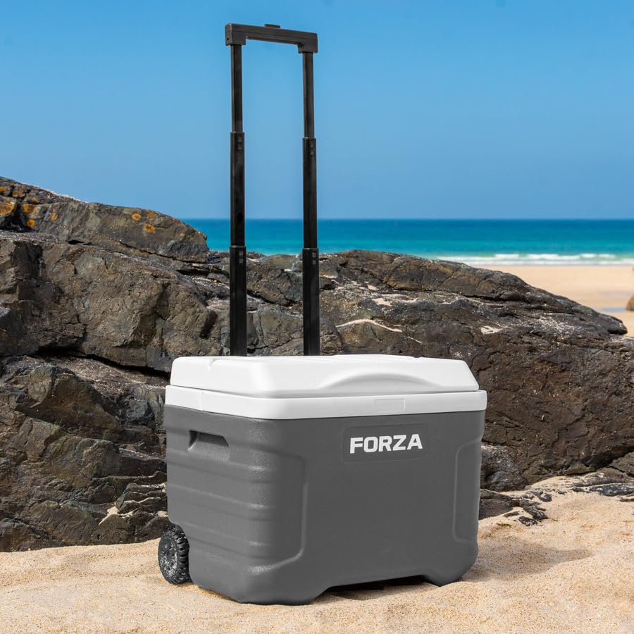 FORZA IceGuard Kółkowa skrzynka chłodząca, przenośna skrzynia na lód z uchwytem i kółkami, utrzymuje zimno przez 72 godziny, idealna na plażę, do grillowania lub sportów zespołowych, 20 l, 41 l, 47 l
