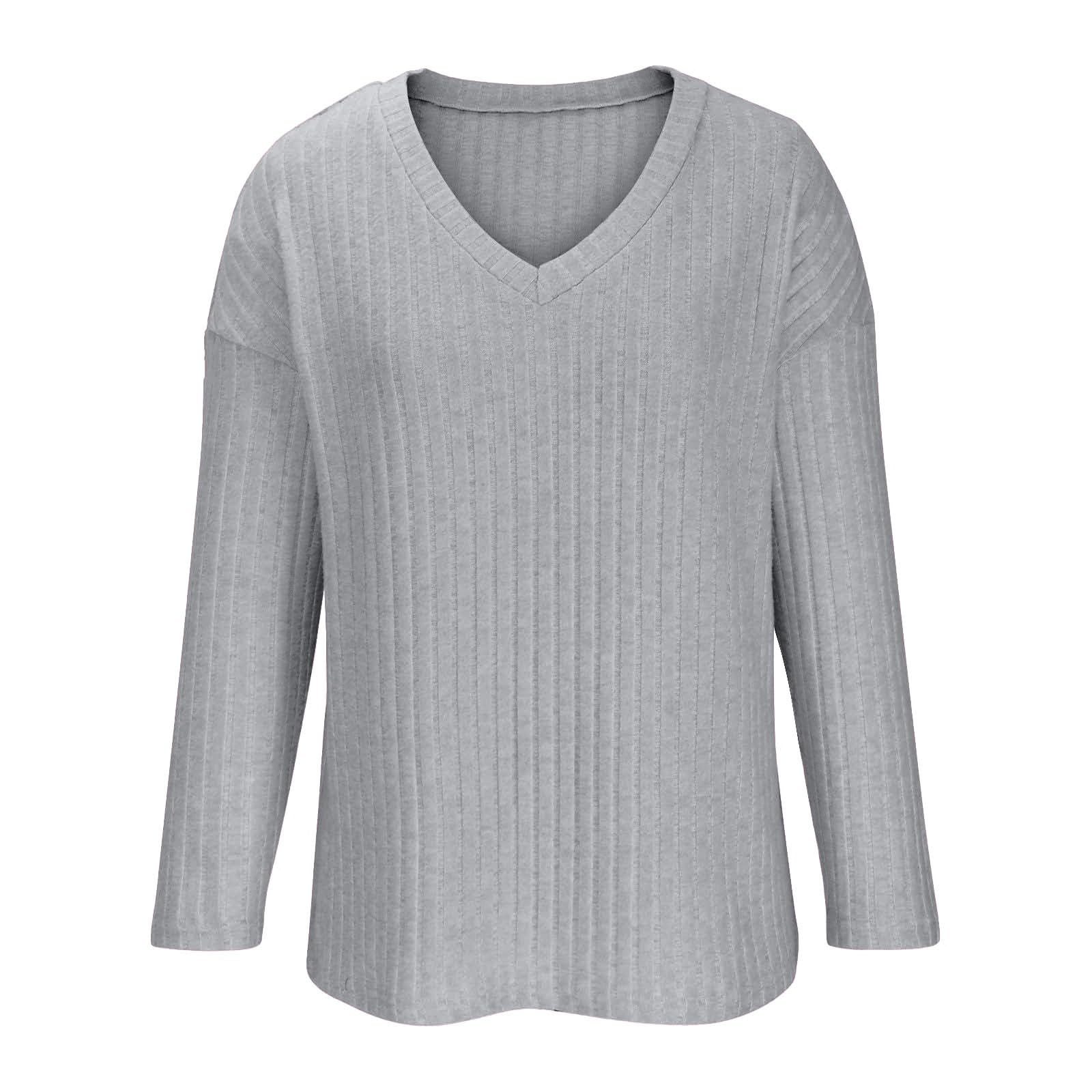 Loungewear Ensemble pyjama côtelé à manches longues pour femme | Ensemble de pyjama à manches longues et col en V en tricot et jambes droites - Vêtements de maison chauds - Couleur unie
