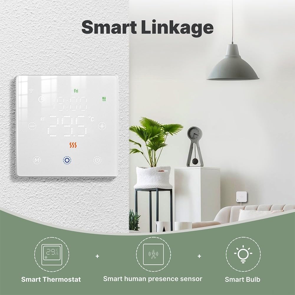 Termostato WiFi que funciona con pilas para caldera de gas o calefacción por suelo, programación semanal programable, aplicación y control de voz (negro)