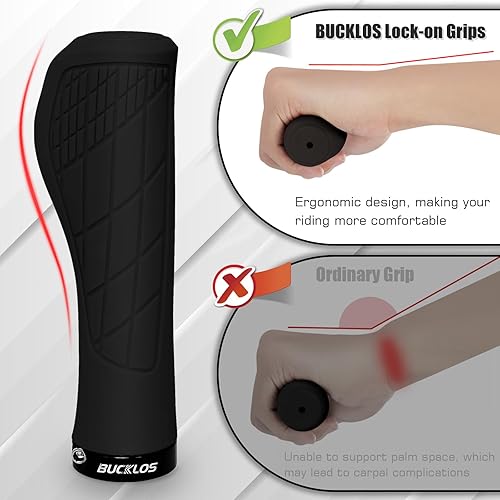 Miniatura 5 de BUCKLOS Empuñaduras de manillar de bicicleta con bloqueo único, mango ergonómico antideslizante para bicicleta de montaña, mango antideslizante y