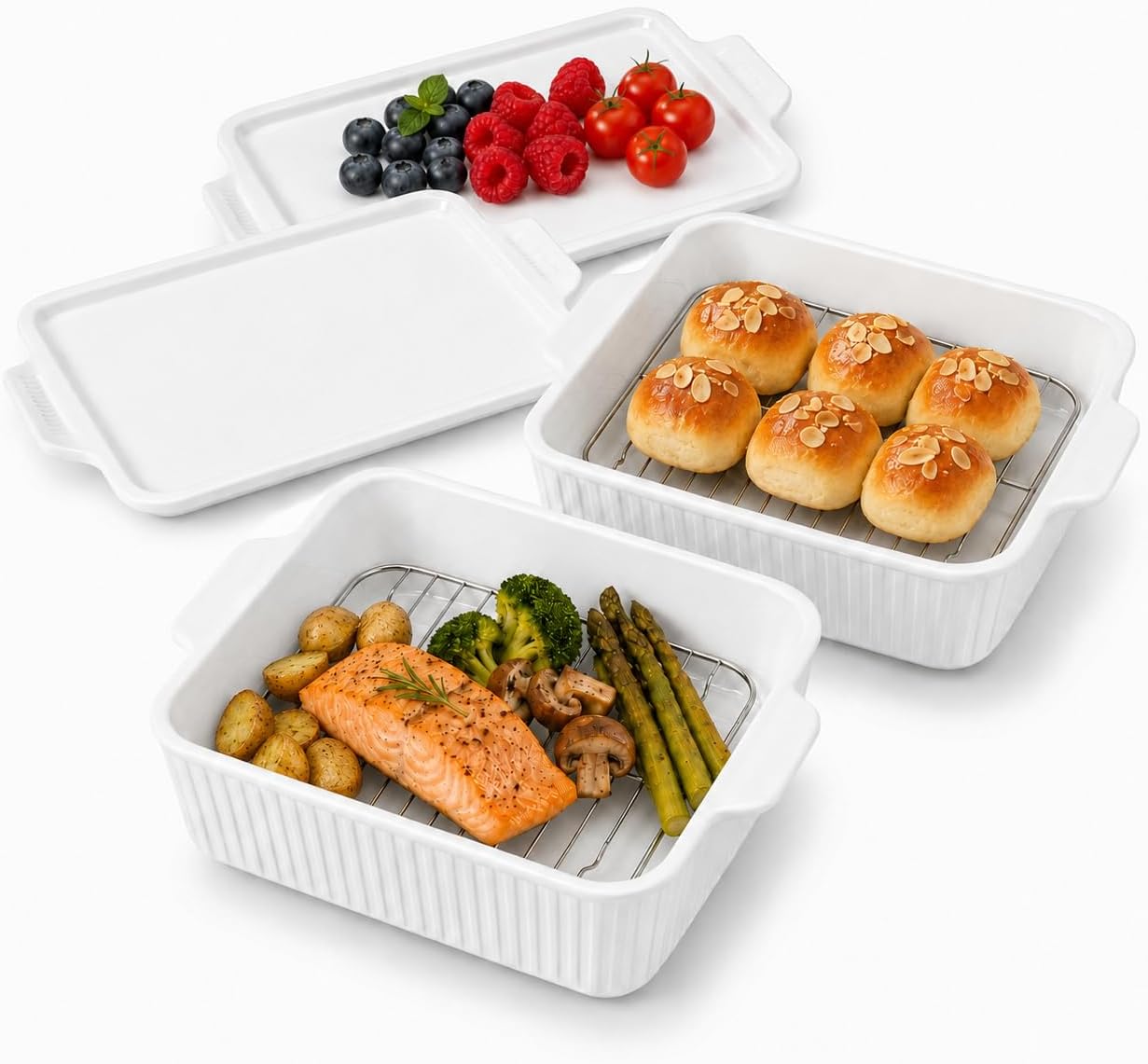 9"Square Baking Pans with Lid Sets of 2, with Roasting Racks