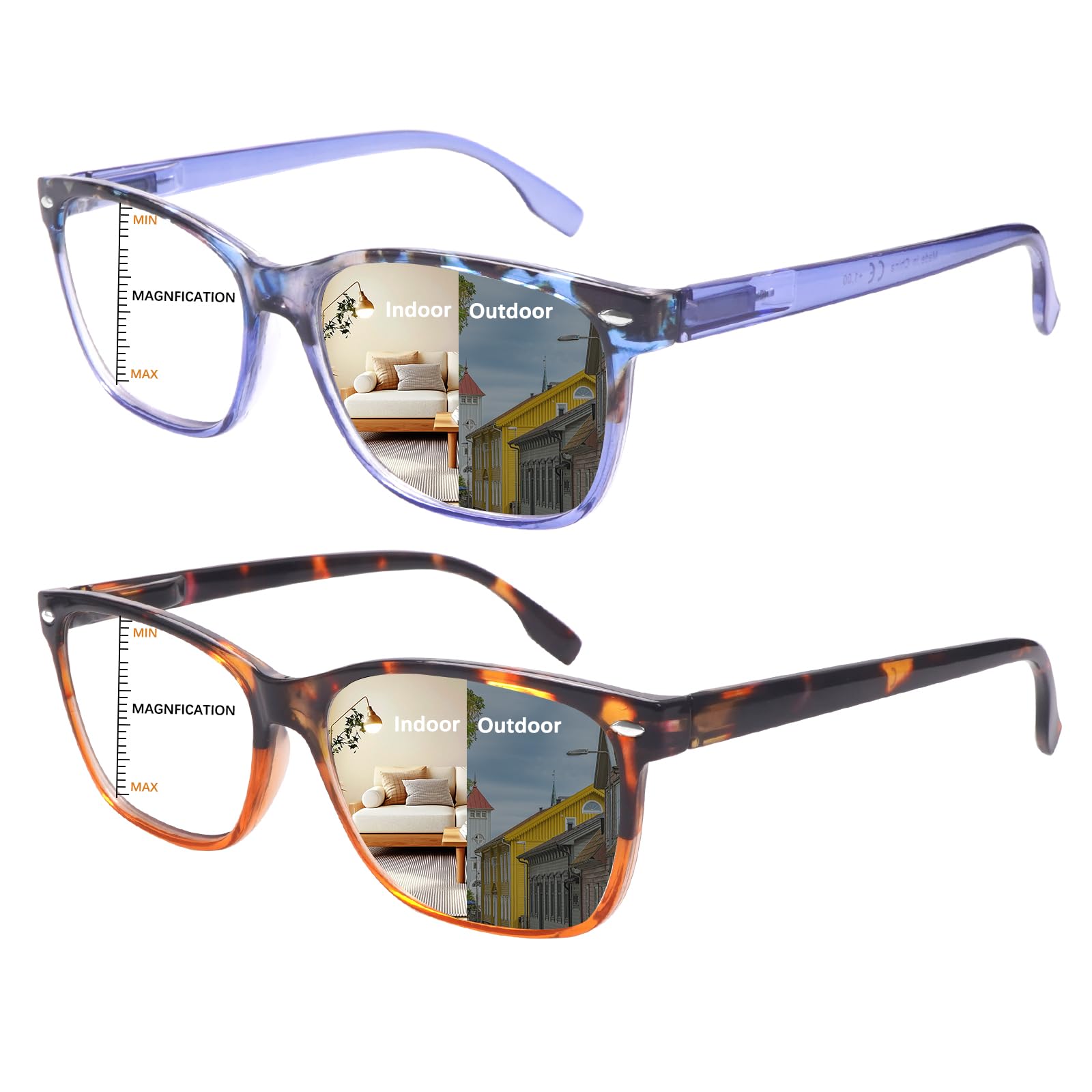 CLASAGA Progressive Multifocal Reading Glasses for Women Photochromic Gray Sunglasses Blue Light Blocking Computer Readers