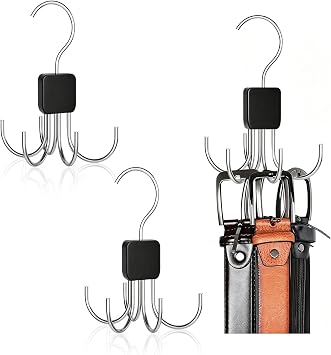 Multi-Purpose Rotatable Belt Hanger & Organizer for Closet - Space-Saving Storage for Belts, Bras, Hats, Tank Tops, Ties, Scarves, and Purses
