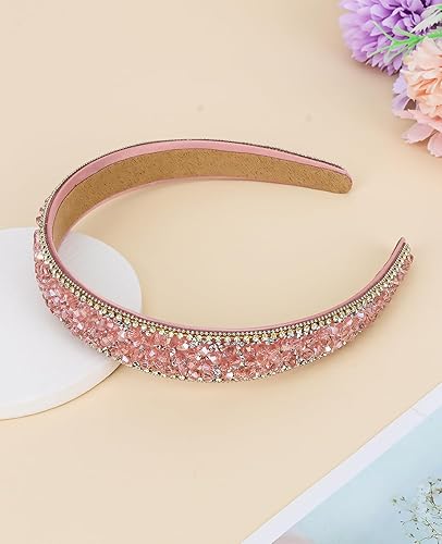 Miniatura 6 de Wecoe Diadema de diamantes de imitación para mujeres y niñas, diadema champán de 1 pulgada de ancho, diadema de moda antideslizante para el día de