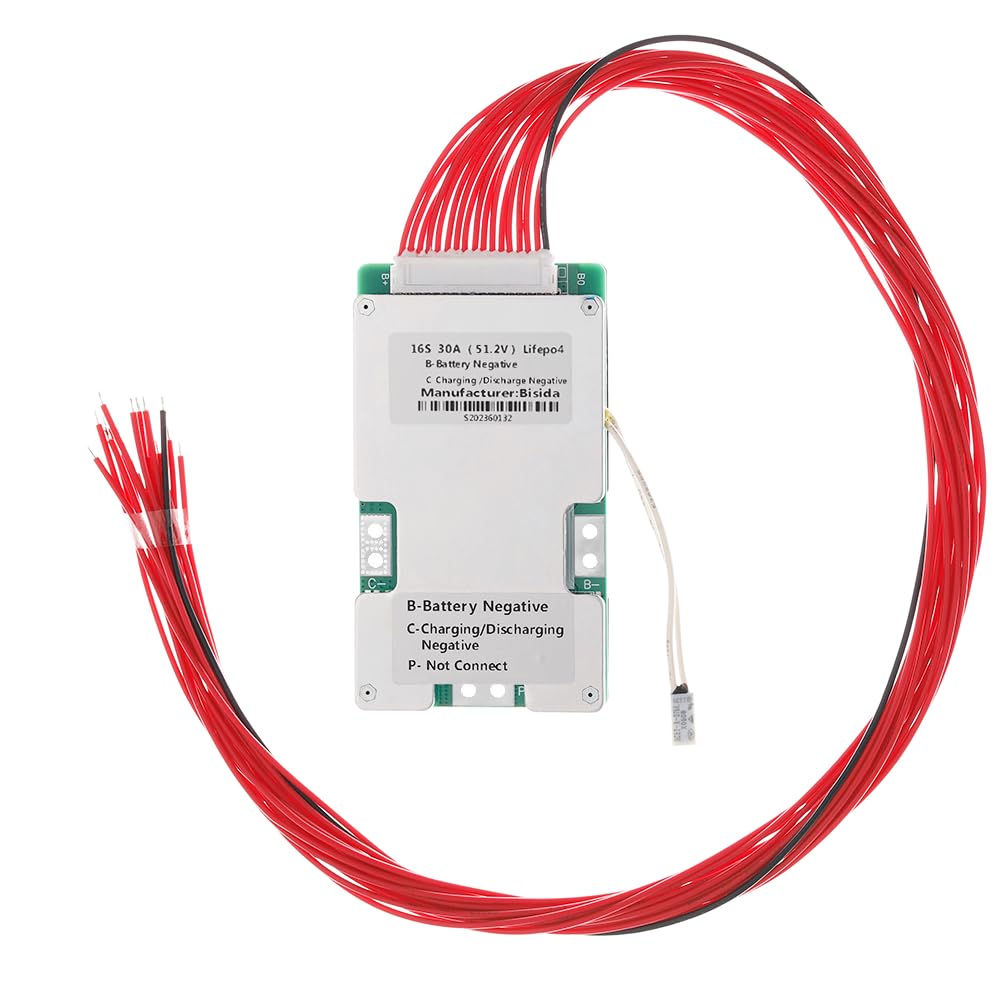 Bisida BMS 16S 51.2V 30A lifepo4 Battery 3.2V Battery Management System PCB Protection Board with Balance and NTC for Solar Energy Storage System Battery Pack (16S 51.2V 30A)