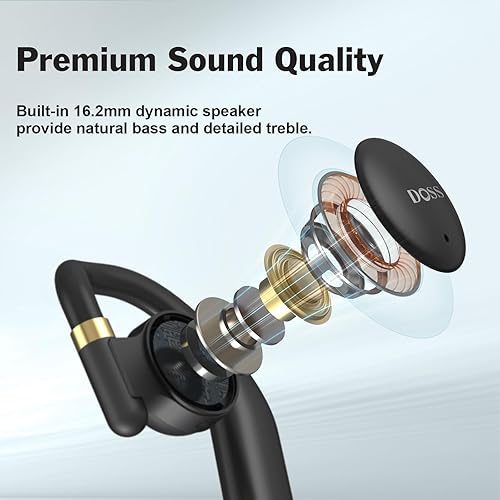 Miniatura 2 de DOSS Auriculares inalámbricos de oreja abierta con sonido superior, llamadas claras, 30 horas de reproducción, diseño ligero con ganchos giratorios