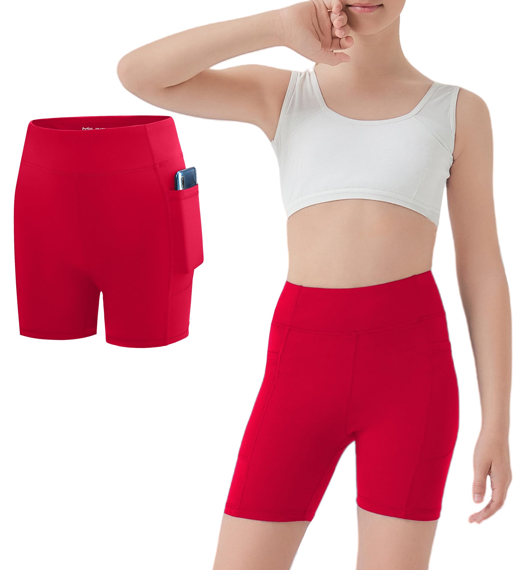 Girls Athletic Biker Shorts with Pockets Butter Soft High Waisted