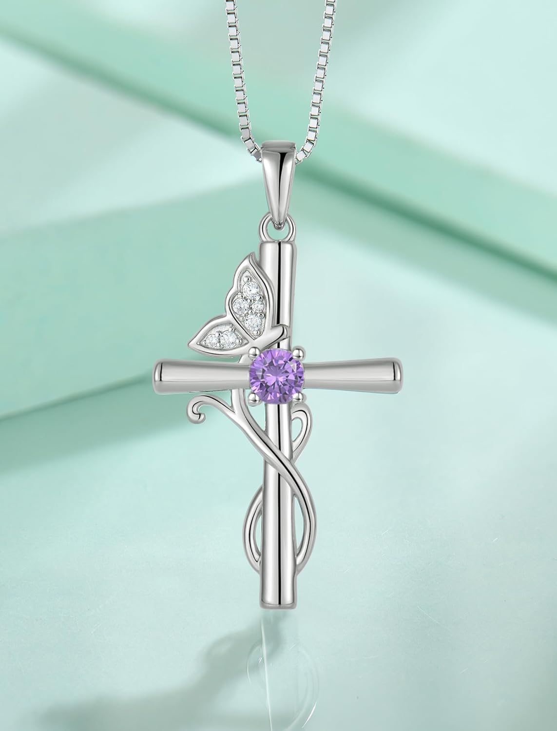 STARCHENIE Butterfly Cross Necklace 925 Sterling Silver Crucifix Pendant Birthstone Jewelry for Women - Image 4