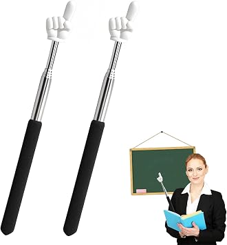2Pcs Telescopic Teachers Pointer,Extendable Pointer Stick,Finger Pointer Stick,Extendable Hand Pointer Finger Pointer Stick,Small Retractable Classroom Pointer for Teacher,Classroom SuppliesBlack