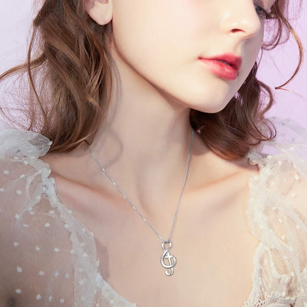 Musical Note Necklace Pendant 925 Sterling Silver Treble Clef Music Jewelry Guitar Necklace Piano Necklace for Women Music Lover - Image 2