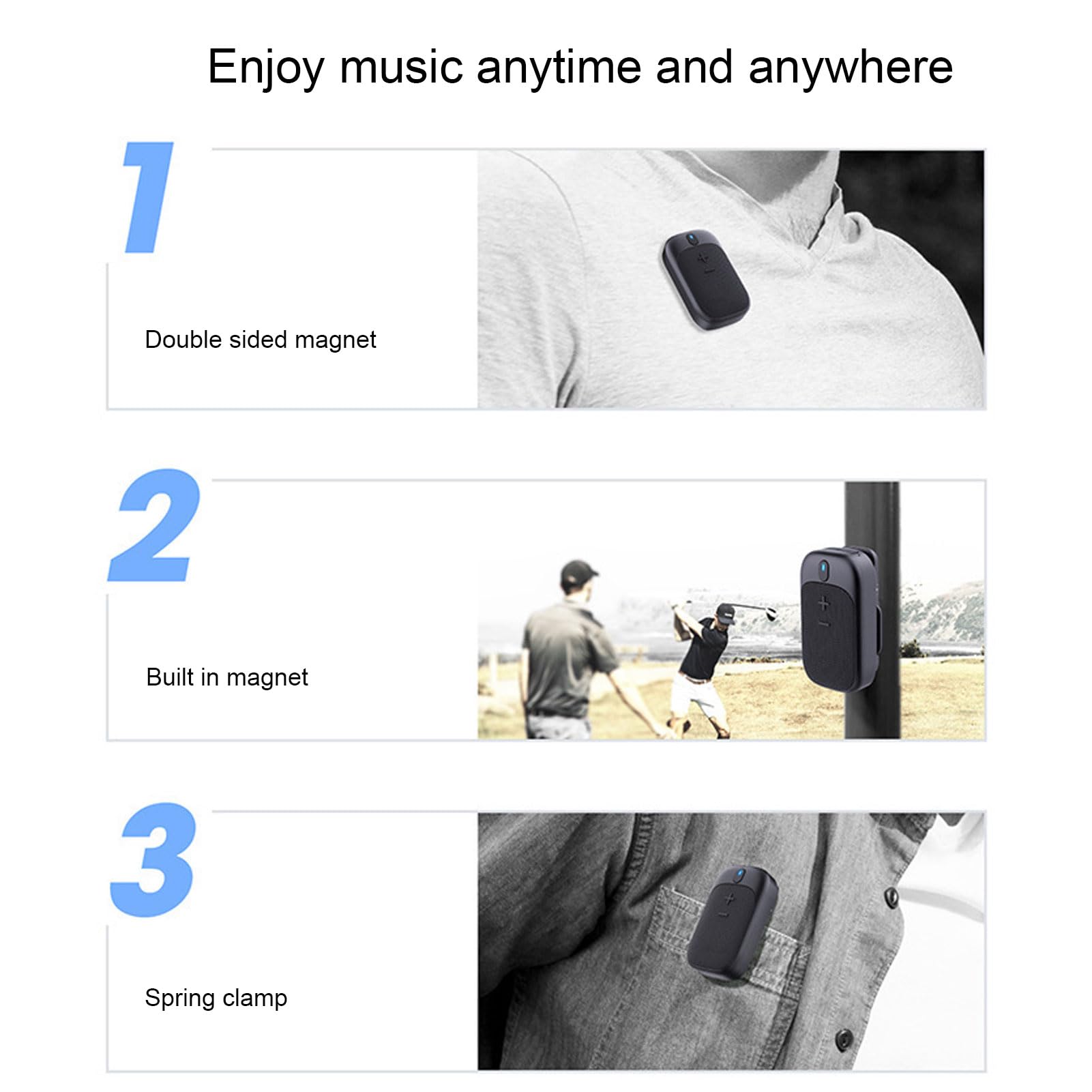 PUSOKEI Altoparlante Bluetooth Indossabile, Piccolo Altoparlante Personale Portatile con Clip con Magnetico, Impermeabile IP65, Microfono Integrato, Chiamate in Vivavoce