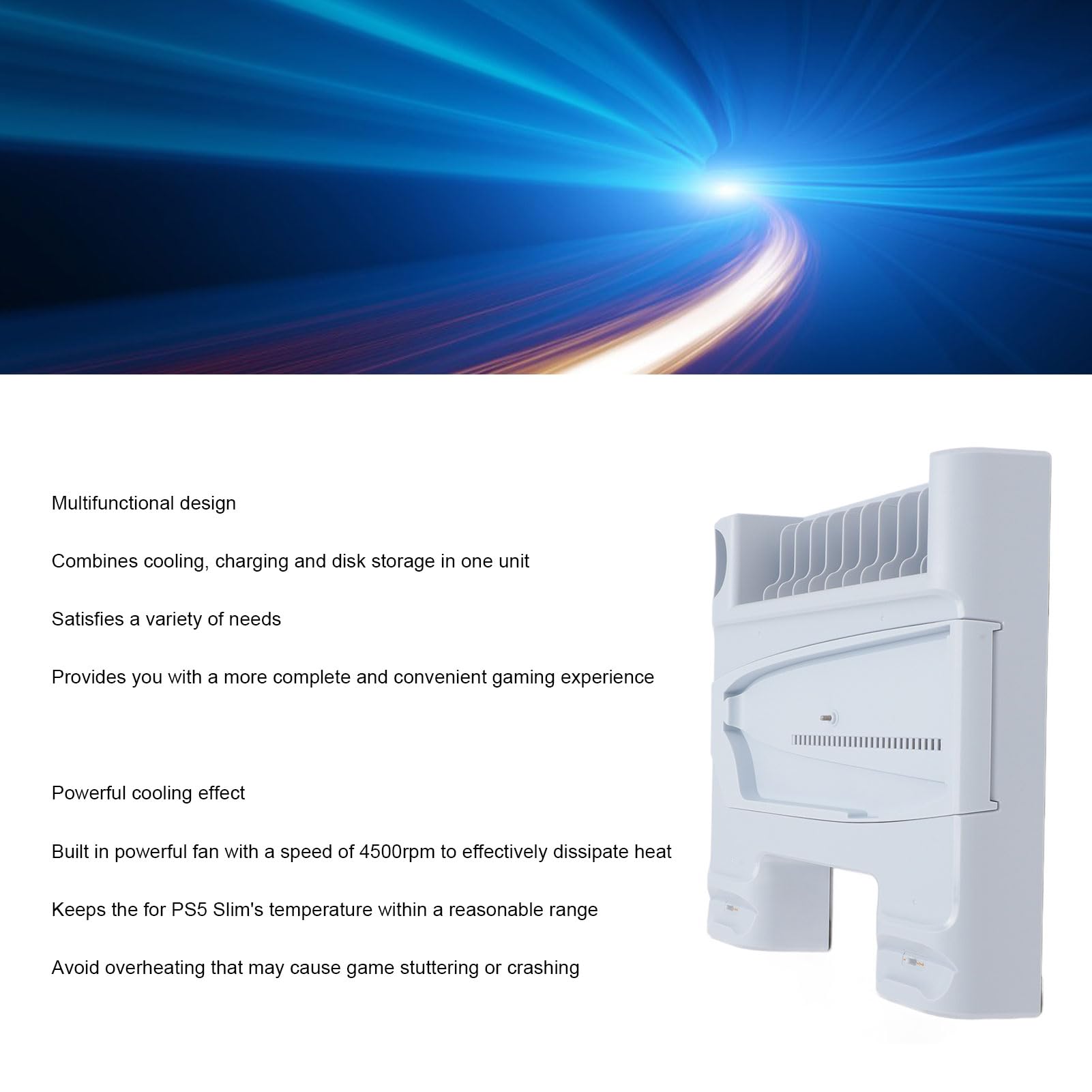 Stazione di ricarica per controller di gioco, supporto di raffreddamento a ricarica rapida professionale efficiente a doppio slot con 11 slot per dischi per console sottile e