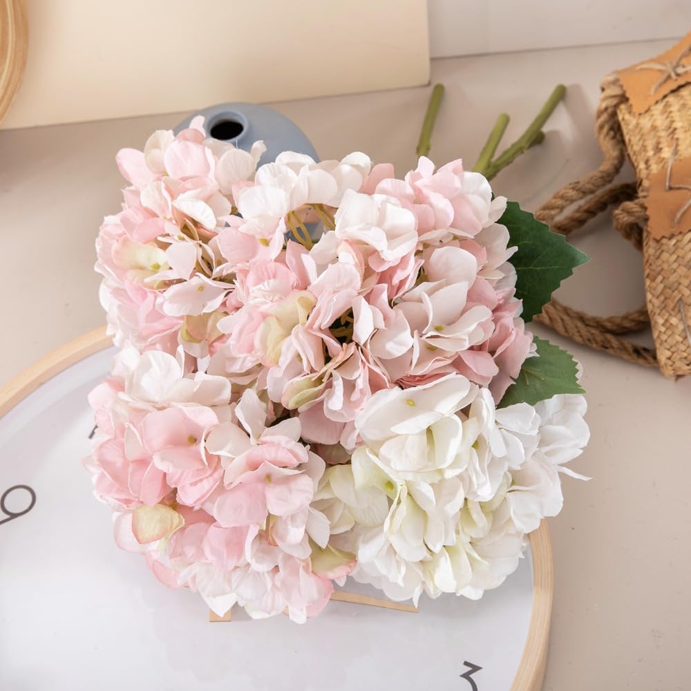 9 stuks kunstmatige hortensia, realistische enkele lange stam, kunstbloemen, hortensia, boeketten voor bruiloft, huis, kantoor, hotel, feestdecoratie, bloemstuk, grijs