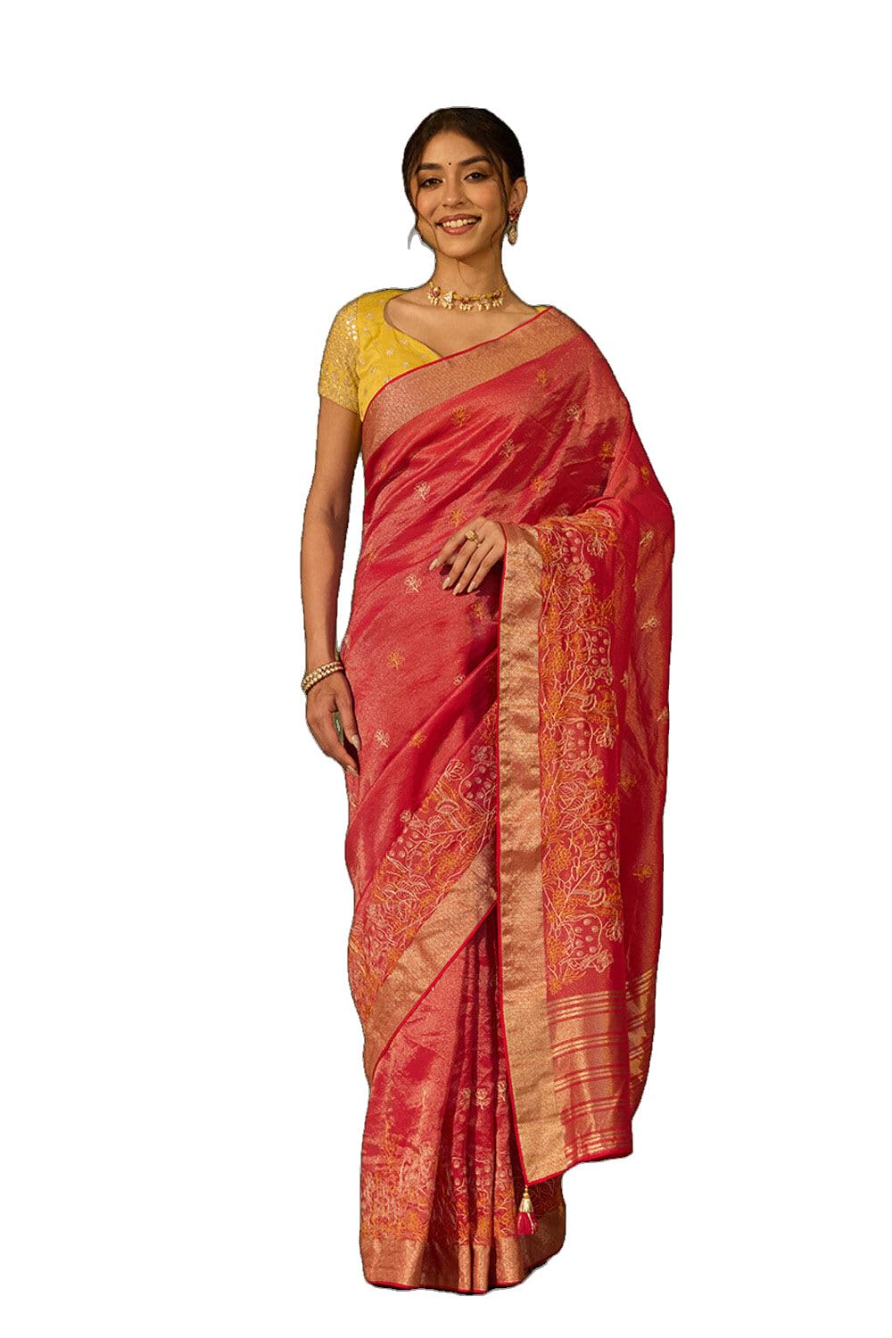Taneira Pink Viscose Tissue Embroidered SareeWith Unstitched Blouse(SAPP09AE0730-Pink)-picture-10