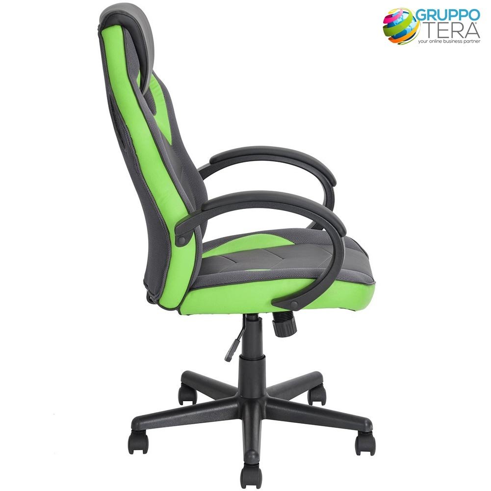 BAKAJI Silla Gaming Premium Profesional - Silla de Oficina direccional, Ruedas giratorias, Deportivas, para Oficina - Silla de Escritorio Ergonómica - Altura Regulable (Green)
