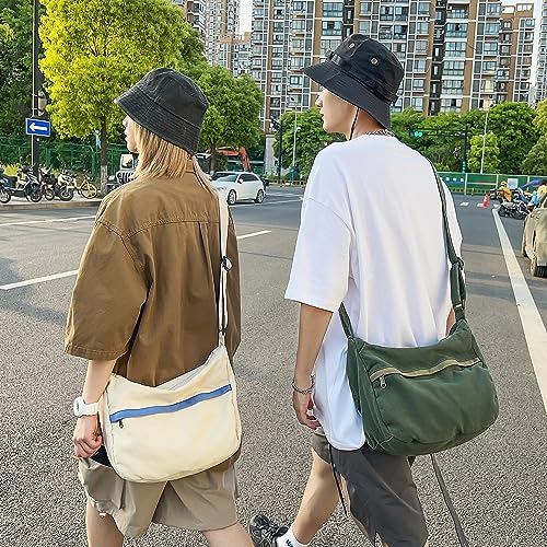 Image of Canvas Messenger Bag Large Hobo Crossbody Bag with Zipper Casual Shoulder Tote Handbag for Women and Men