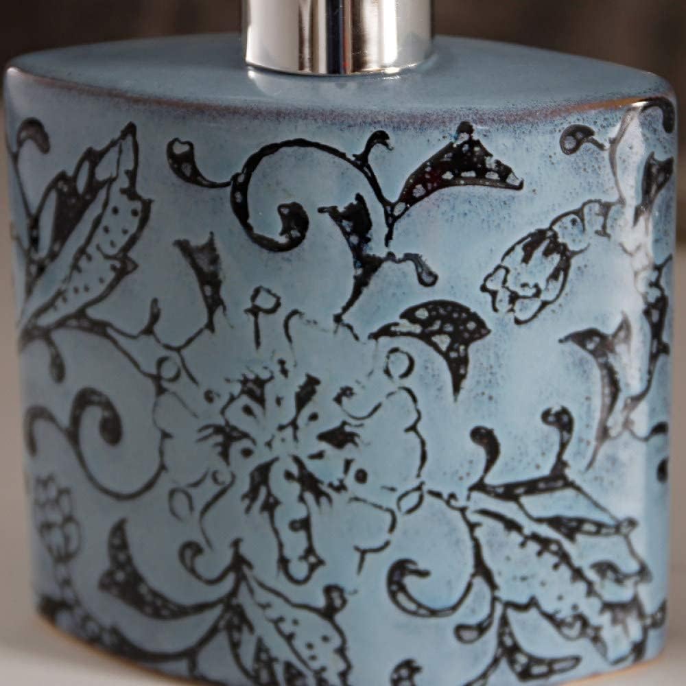 Hand Soap Dispenser Refillable for Hotel Bathroom Dishwashing Soap Dispenser, Blue Retro Flower Carving Ceramics Lotion Bottle Bathroom Refillable Hand Soap Dispenser Wit,