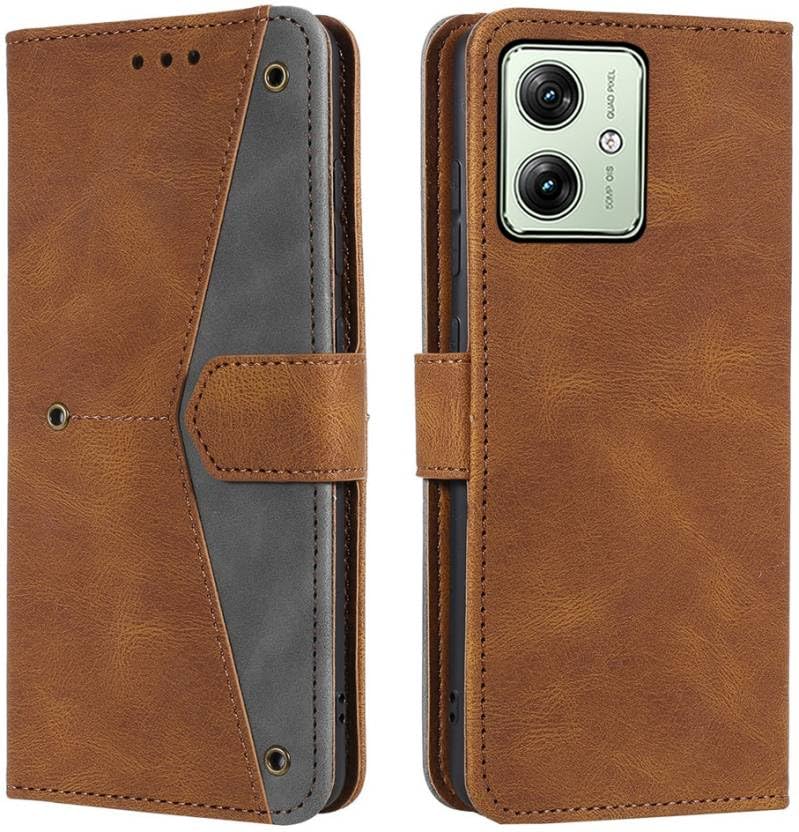 Image of Flip Cover Compatible for Moto G64 5G | Motorola G64 5G | PB2E0003IN | PB2E0005IN | PB2E0006IN | PB2E0007IN Back Cover Soft Silicon TPU Flip Cover Executive Executive Brown, Magnetic Closure