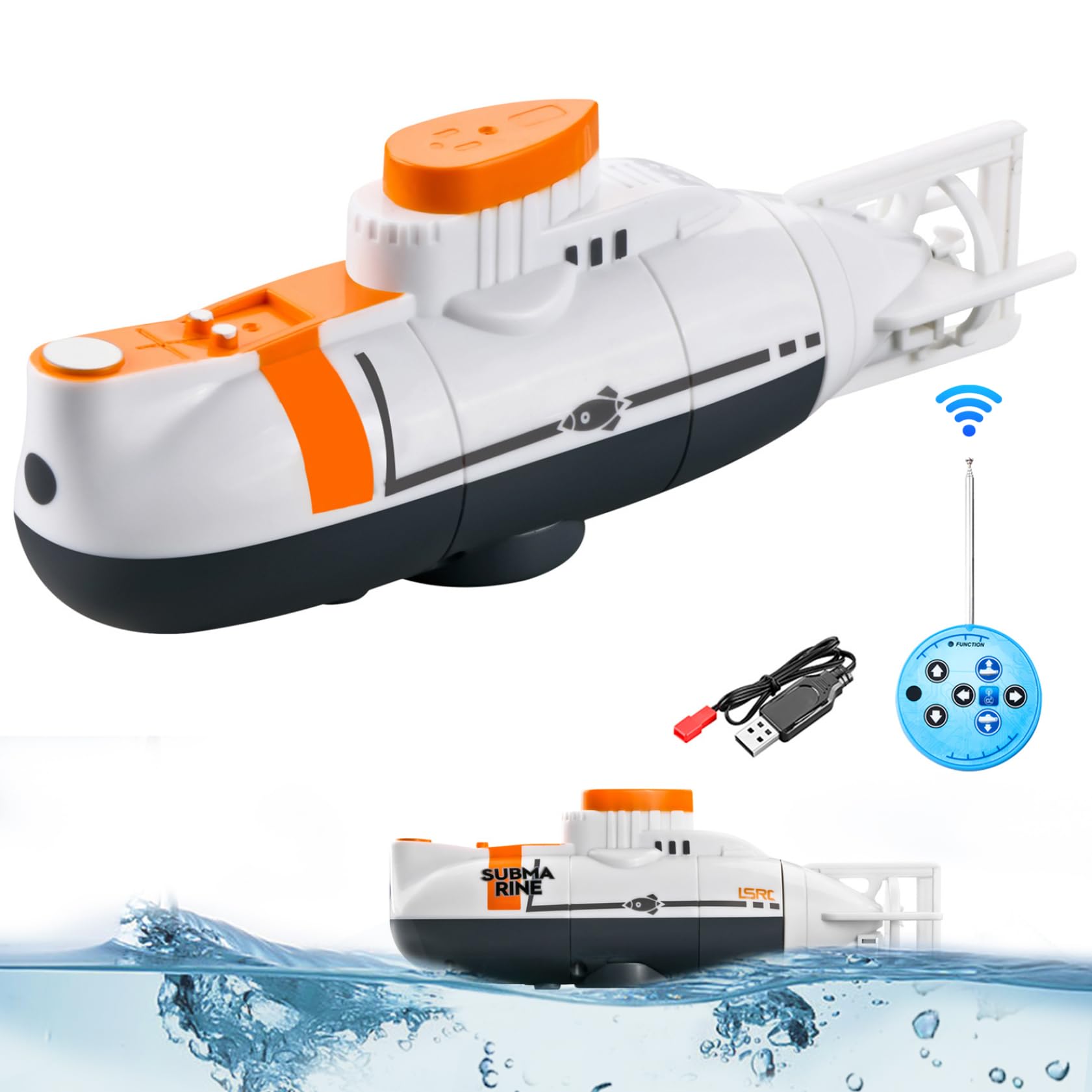 NIDONE Sottomarino telecomandato, giocattolo sottomarino RC di simulazione impermeabile, USB ricaricabile multidirezionale per piscine, serbatoio dell'acqua (Bianco)