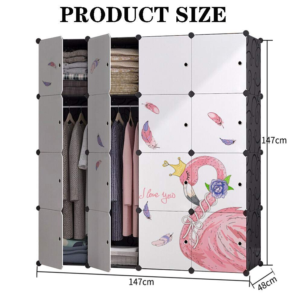 Appendiabiti Falttuch Kleiderschrank Schöne Flamingo Designed Garderobe Kombination Kleiderschrank Schrank für Schlafzimmer Dekoration Tragbare Garderobe (Colore: Bianco Größe: 147X48X147Cm